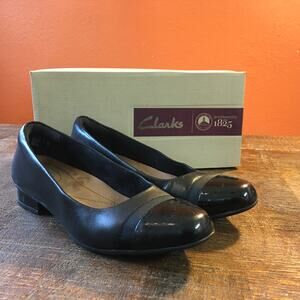 Clarks Keesha Rosa Black Leather Cap Toe Shoes Womens 7.5 Classic Timeless